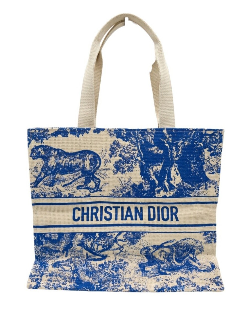 Dior Blue and Cream Straw Tote Bag - Picture 4 of 4